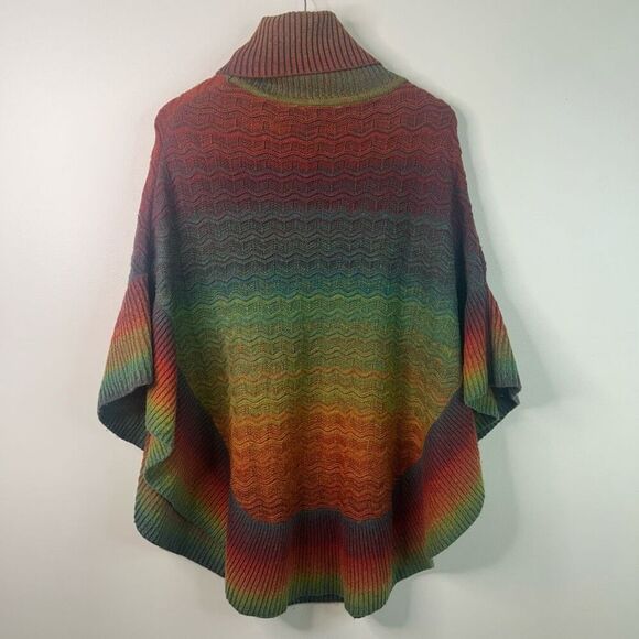 Soft Surroundings Rainbow Knit Poncho One Size Cowl Neck Sweater Cape Artsy - Picture 6 of 9